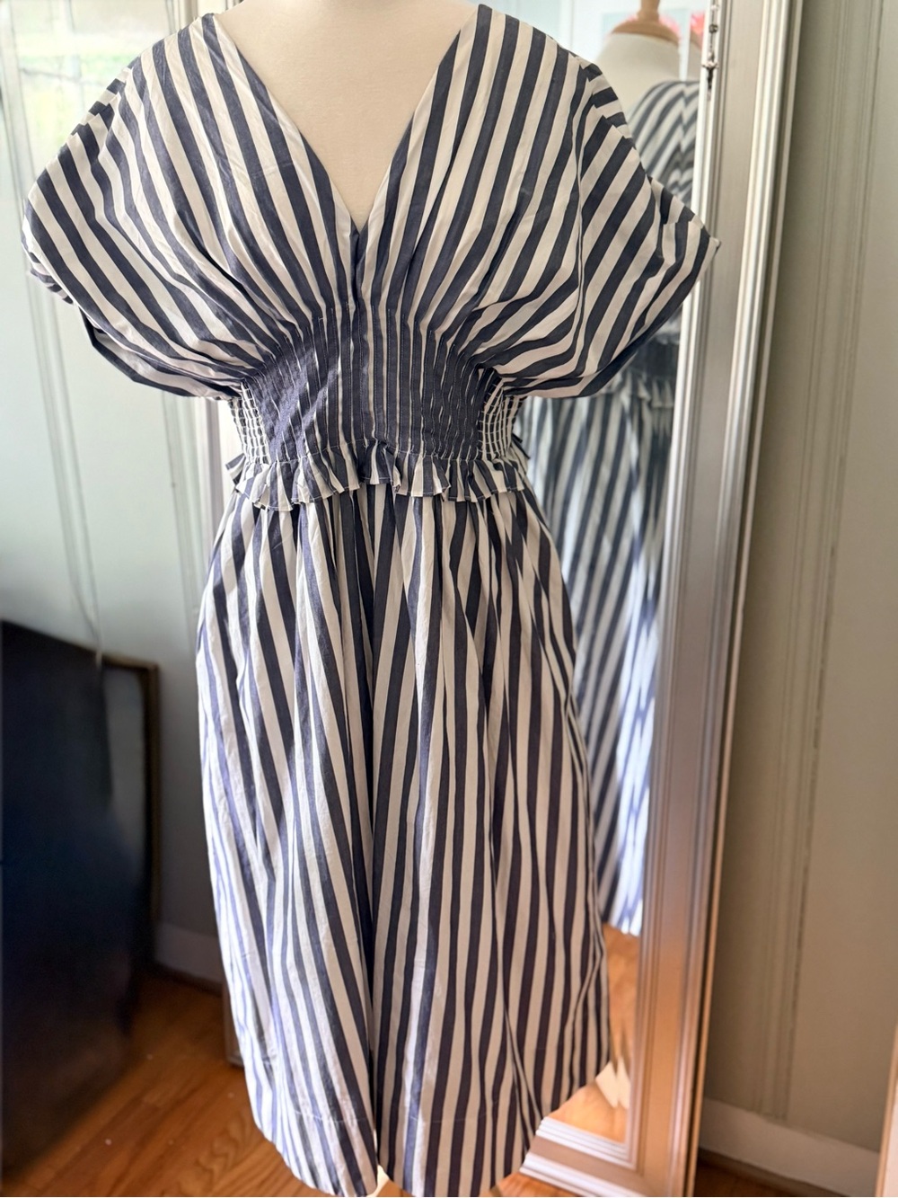 Anthropologie Navy and White Striped Shirt Dress